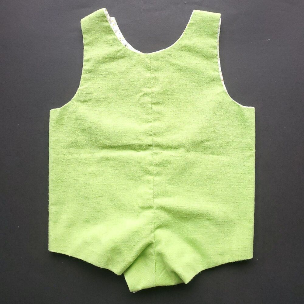 Vintage 70s Baby Romper 9m ? Green Shortall The Pond Frog Flower Applique - Picture 2 of 8